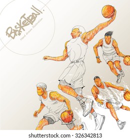 Illustration of basketball. hand drawn. basketball poster. Sport background.