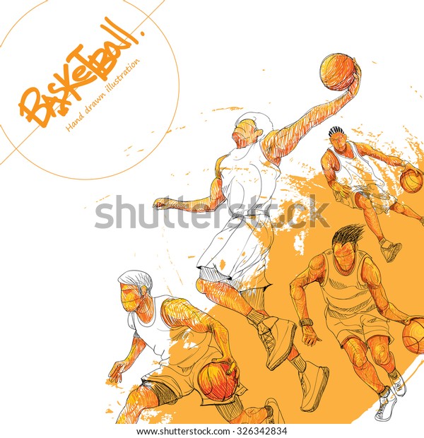 篮球的插图 手绘 篮球海报 运动背景 库存矢量图 免版税