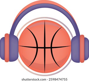 Illustration of a basketball and headphones, as a fusion of sports and music.
