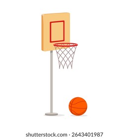 Ilustração de um arco de basquete e uma bola de basquete em um fundo branco