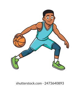 illustration of a basketball player with a ball mascot on a white background