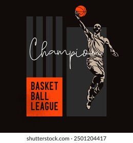 Ilustración de un jugador de baloncesto en un estilo de silueta en blanco y negro con un toque vintage. Concepto de diseño que celebra los días deportivos nacionales e internacionales para el baloncesto masculino. Deporte de baloncesto