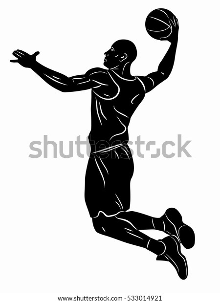バスケットボールの選手のイラスト 白い背景に白黒の図 のベクター画像素材 ロイヤリティフリー