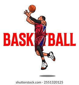 ilustração de um jogador de basquete carregando uma bola em um fundo amarelo. eps arquivos