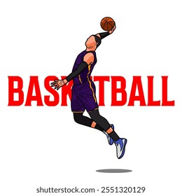 illustration of a basketball player carrying a ball on a yellow background. eps files