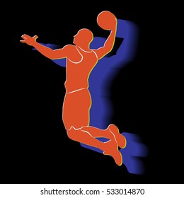 illustration of a basketball player . color drawing, black background