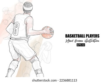 illustration of basketball player dribbling drawing. sport vector background.