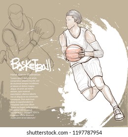 illustration of basketball player dribbling. sport background design. basketball player drawing style.