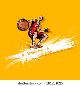illustration of basketball player playing on abstract grungy background