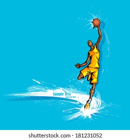 illustration of basketball player playing on abstract grungy background