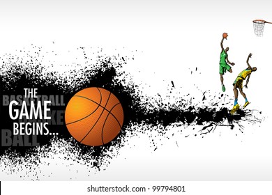 illustration of basketball player playing on abstract grungy background