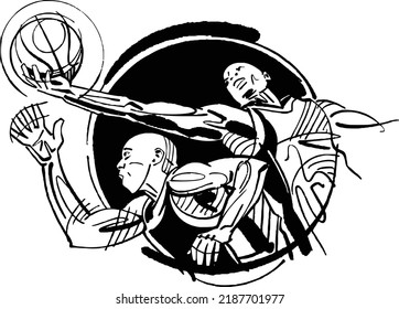 illustration of basketball players with ball