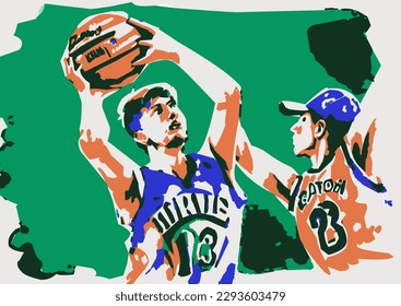 Illustration of basketball players facing each other