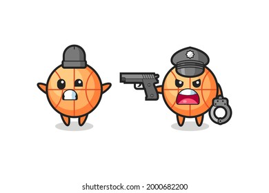 illustration of basketball robber with hands up pose caught by police , cute style design for t shirt, sticker, logo element