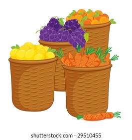 illustration of baskets of fruit and vegetables