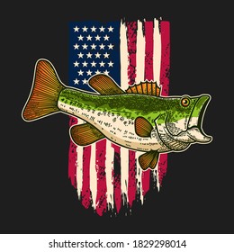 Illustration Bass Fish Background Usa Flag Stock Vector (Royalty Free ...