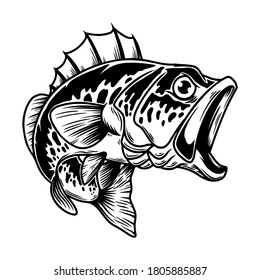 Ilustración de peces de bajo. Gran percha. Pesca de percas. Elemento de diseño para logotipo, emblema, signo, afiche, tarjeta, pancarta. Ilustración del vector