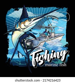 illustration bass marlin swordfish fishing fisherman fish vector  sport largemouth graphic Design   
