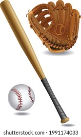 Illustration of Bat, ball and Mitt