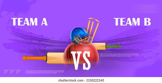 illustration of bat and ball on cricket championship sports background