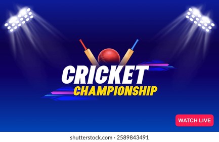 illustration of bat and ball on cricket championship sports background