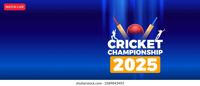 illustration of bat and ball on cricket championship sports background