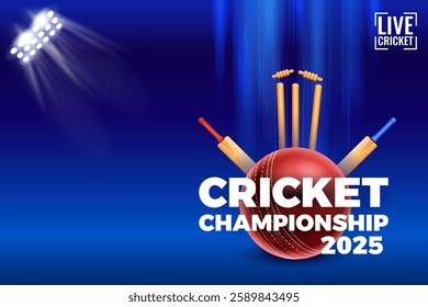 illustration of bat and ball on cricket championship sports background