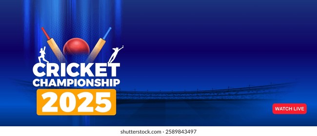 illustration of bat and ball on cricket championship sports background