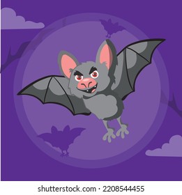 illustration of a bat in cartoon style, halloween greeting card.