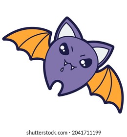 Illustration of bat in cartoon style. Happy Halloween angry character.