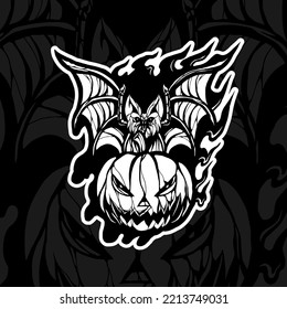 
illustration of a bat on a pumpkin