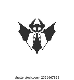 Illustration of a bat robot wearing a Dracula suit. Icon, logo, web graphic design or tattoo