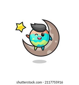 illustration of bath bombs cartoon sitting on the half moon , cute style design for t shirt, sticker, logo element