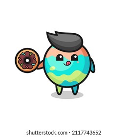 illustration of an bath bombs character eating a doughnut , cute style design for t shirt, sticker, logo element