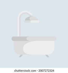 Illustration of bathtub and shower symbol with shadow detail flat design art vector