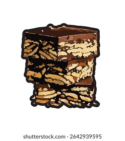 Illustration of batik cake no-bake fridge cake dessert, made by mixing broken Marie biscuits combined with a chocolate sauce or runny custard made with egg, butter, condensed milk and chocolate powder