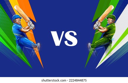 illustration of batsman and baller player on cricket championship sports background