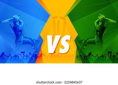 illustration of batsman and baller player on cricket championship sports background