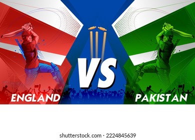 illustration of batsman and baller player on cricket championship sports background for England vs Pakistan match