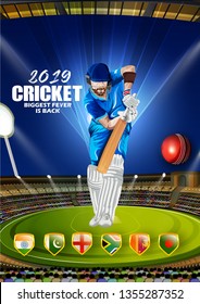 illustration of batsman and bowler, cricket championship flyer, banner, poster