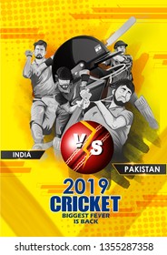 Illustration Of Batsman And Bowler, Cricket Championship Flyer, Banner, Poster