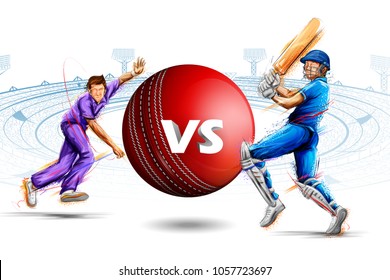 illustration of batsman and bowler playing cricket championship sports