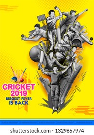 illustration of batsman and bowler playing cricket championship sports 2019