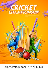 illustration of batsman and bowler playing cricket championship sports 2019