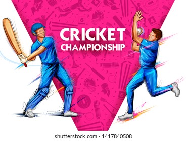 illustration of batsman and bowler playing cricket championship sports 2019