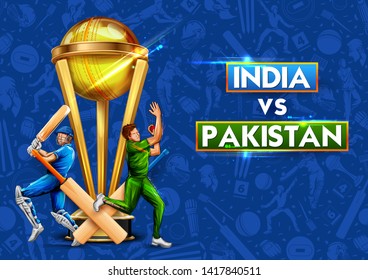 illustration of batsman and bowler playing cricket championship sports 2019