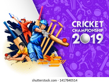 illustration of batsman and bowler playing cricket championship sports 2019