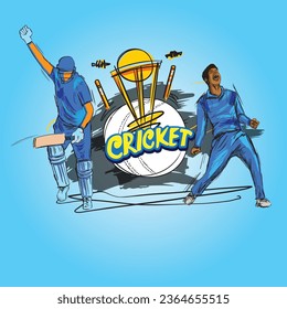 illustration of batsman and bowler playing cricket championship sports. Championship banner with players. Live cricket streaming banner concept design.