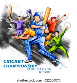 illustration of batsman and bowler playing cricket championship sports