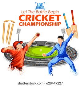 illustration of batsman and bowler playing cricket championship sports